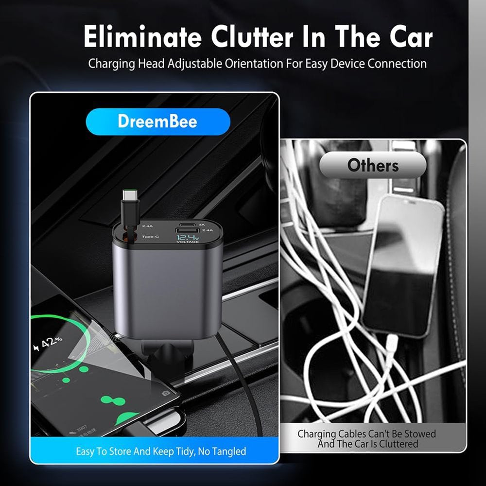 Ultra Fast 4in1 Retractable Car Charger